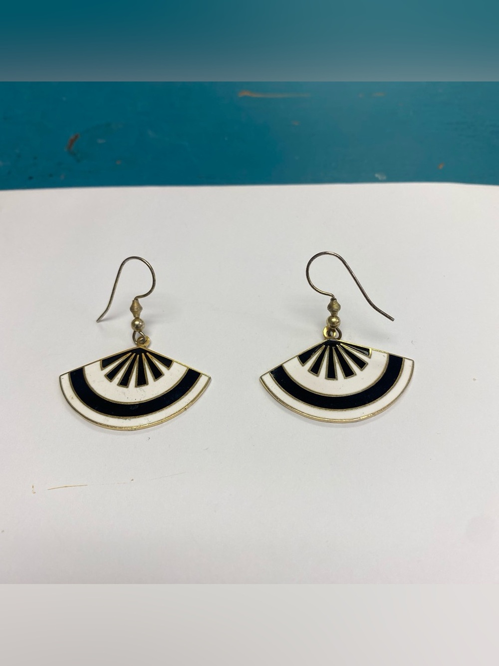 Geometric Black and White Fan Drop Earrings